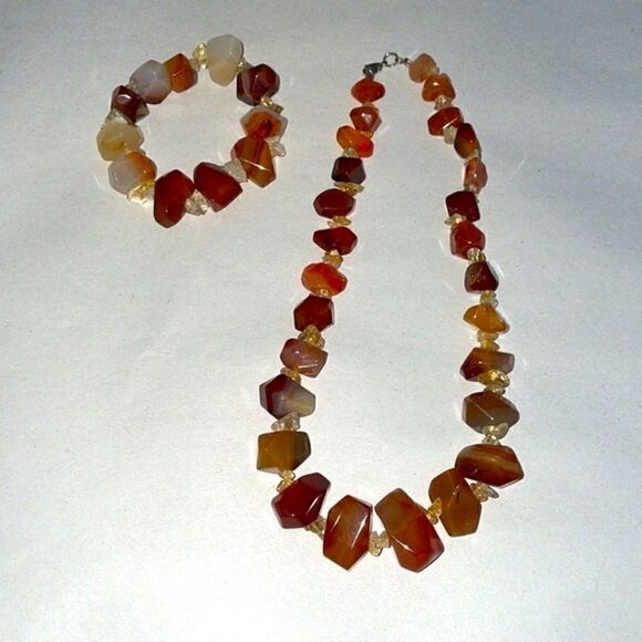 Large Carnelian Agate Necklace & Bracelet Set - Picture 1 of 6